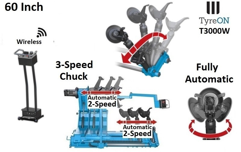 Garage equipment T3000W truck tyrechanger 60 Inch - battery powered remote control - 3 mounting speeds with 5.6 kW - fully automatic - fully hydraulic: picture 6 Garage equipment T3000W truck tyrechanger 60 Inch - battery powered remote control - 3 mounting speeds with 5.6 kW - fully automatic - fully hydraulic: picture 6